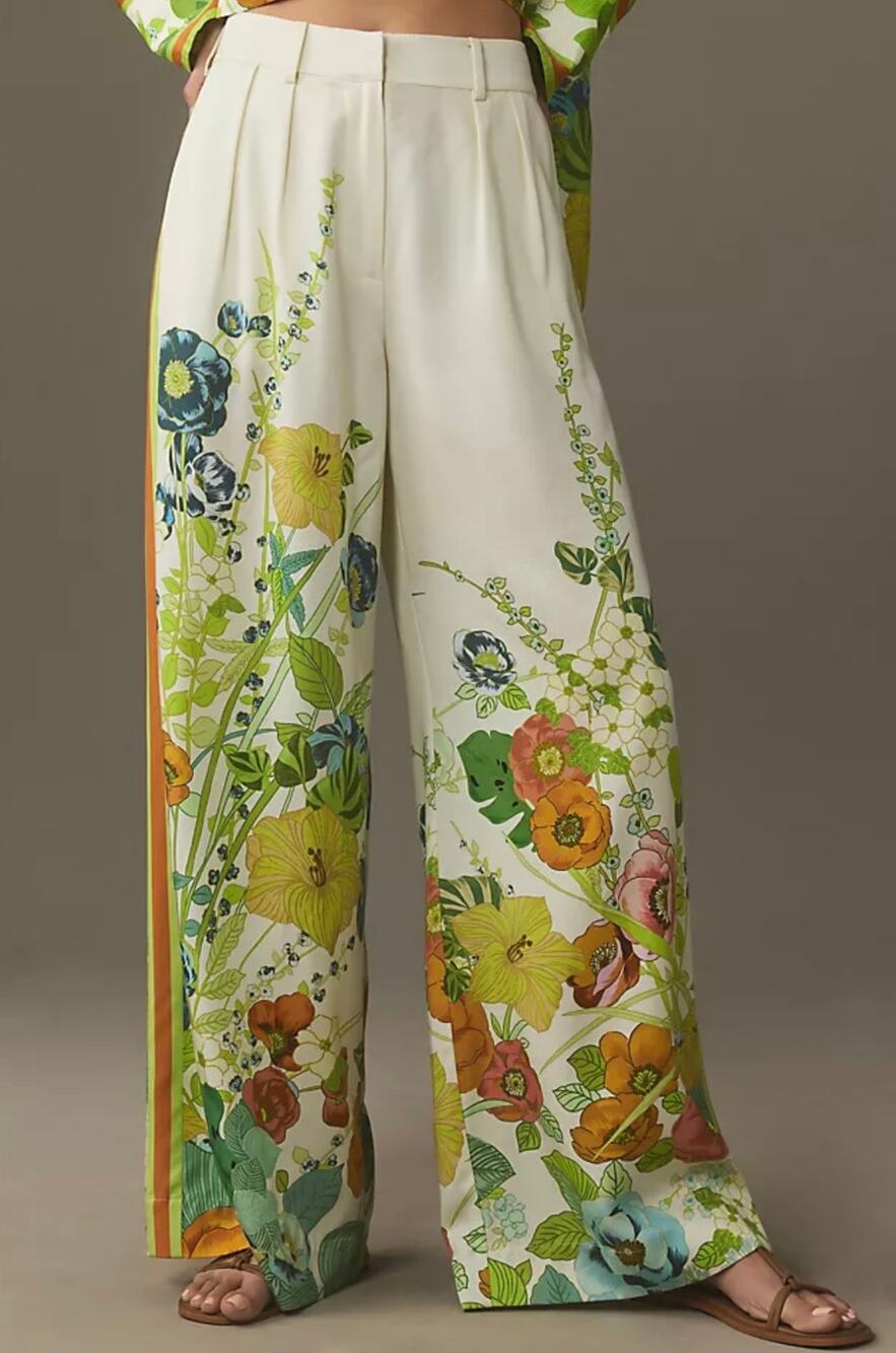 ALEMAIS Constance Wide Leg Pants Size 2 Floral Tencel Anthropologie Resort